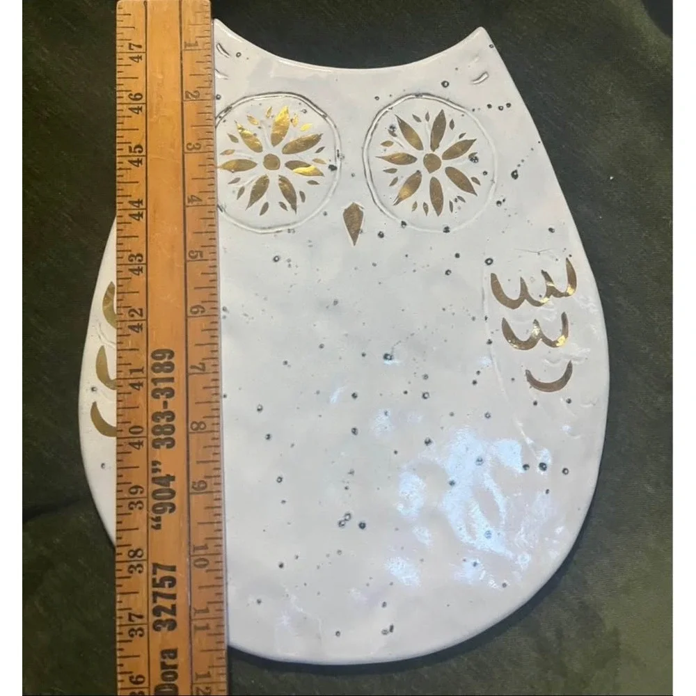 Anthropologie Lg Owl‎ Portugal Pottery trivet Charcuterie platter decor Rare!